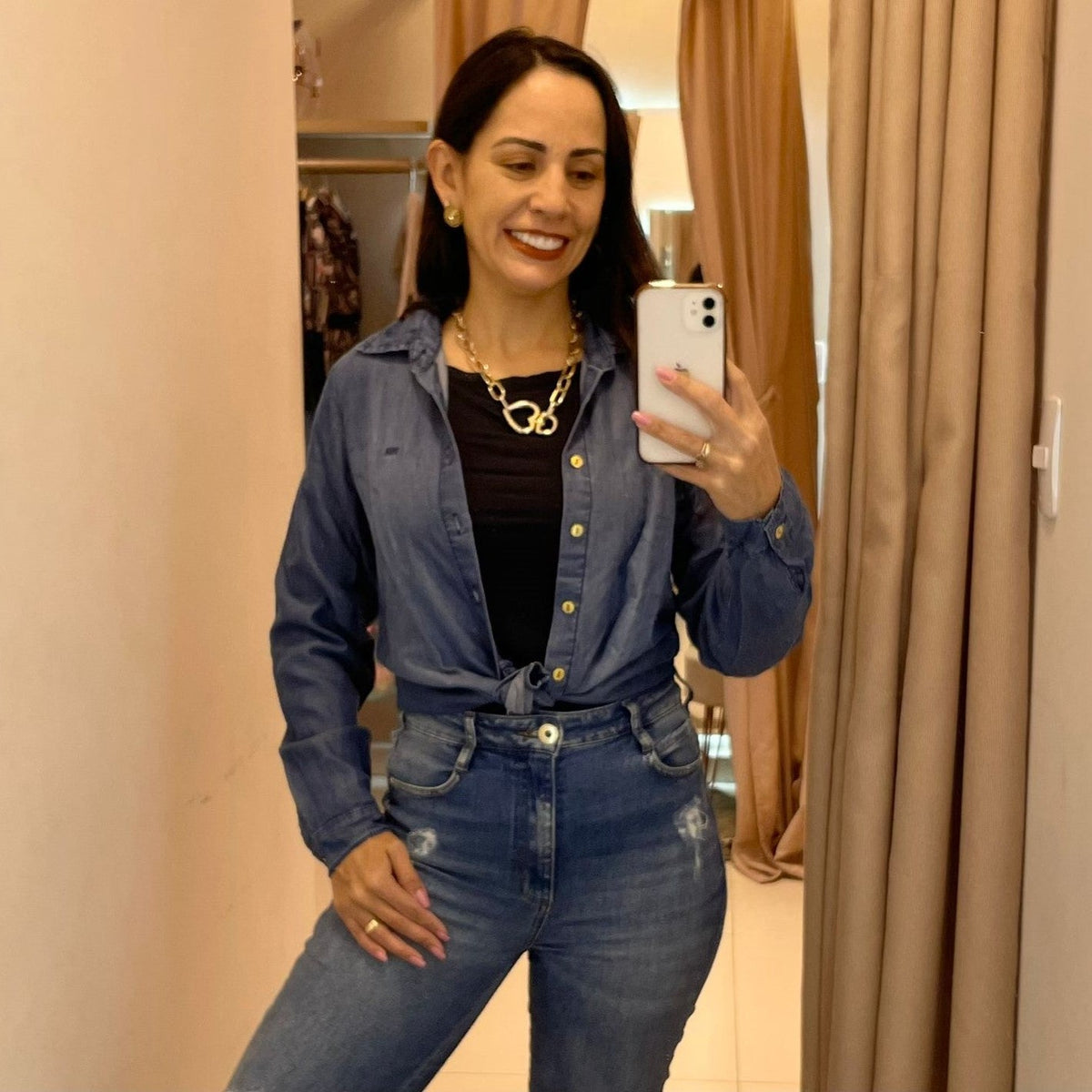 Camisa Manga Longa Neki Feminino Adulto Jeans