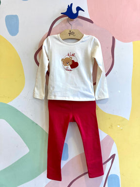 Conjunto Manga Longa Calça menina Ursinha Coracao