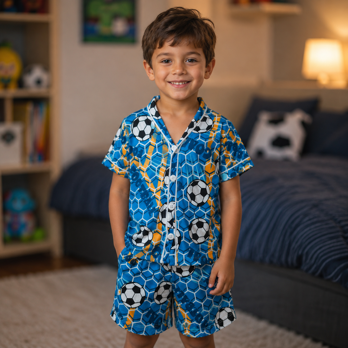 Pijama Americano Futebol Infantil Menino Azul