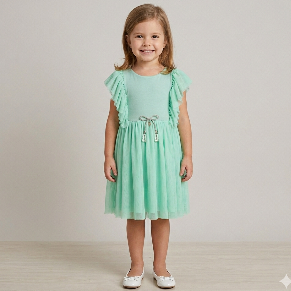 Vestido Manga Curta Kiki Xodo Menina Tule Verde